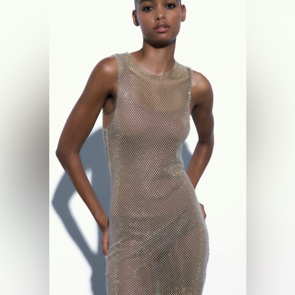 Absolutely Stunning Brand New Size Large See Through Dress With Stones!Must!